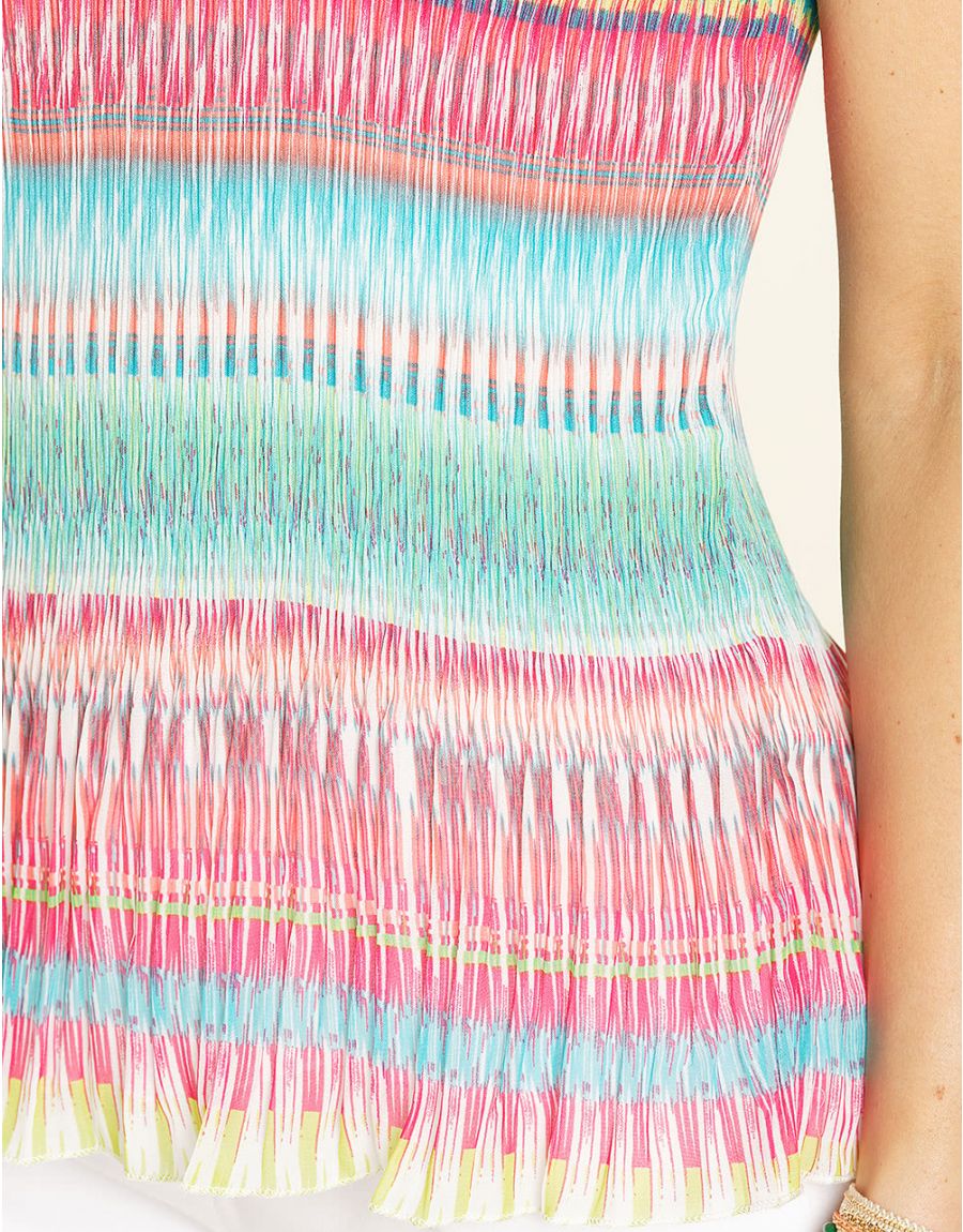 Top plissé rose et bleu