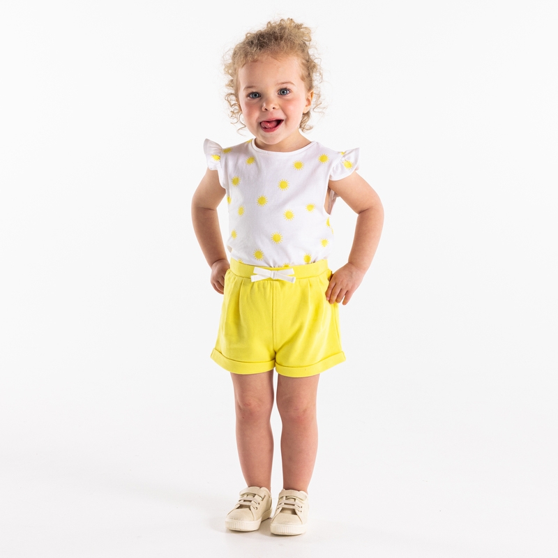 Short à plis en molleton jaune bébé fille