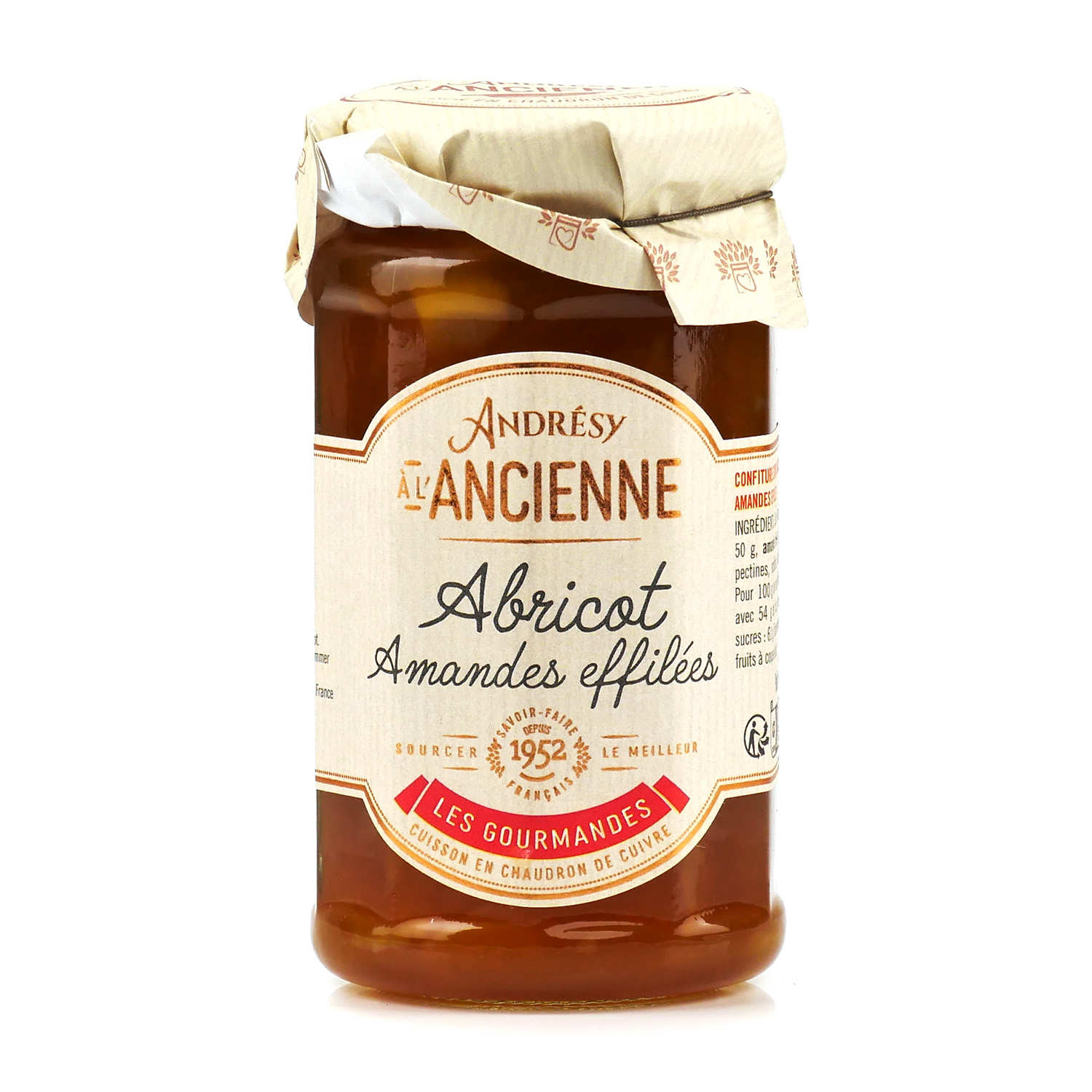 Confiture extra abricot et amandes effilées au sucre de canne