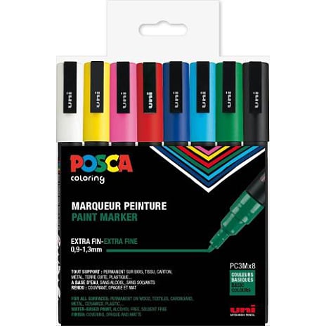 Posca PC3M tuscher 8-pak - standardfarver