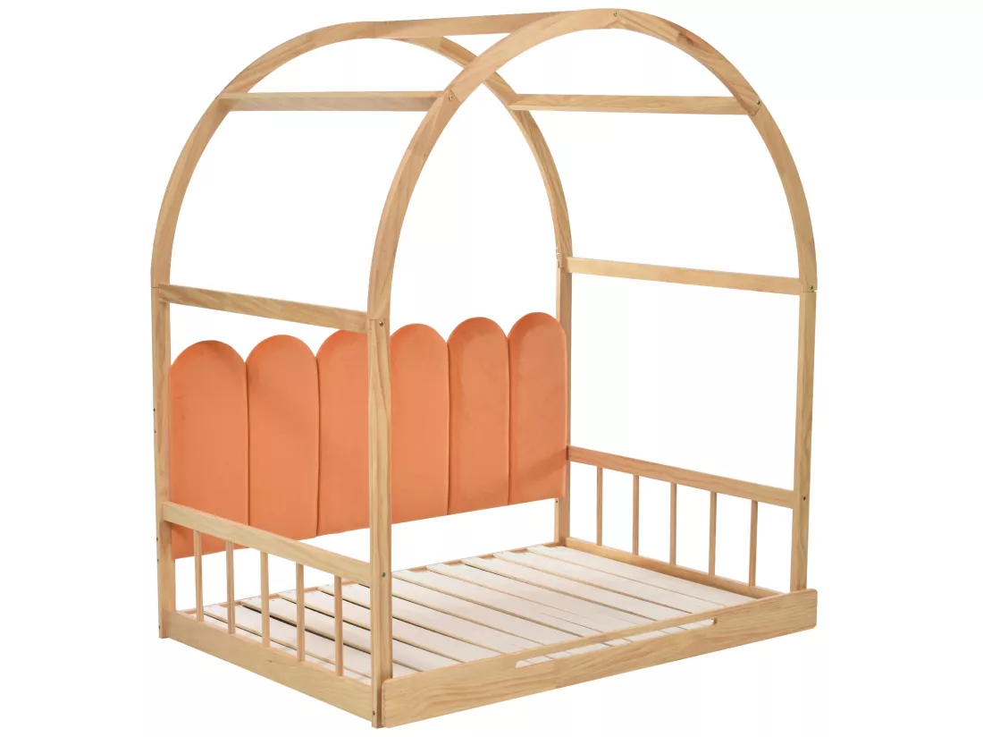 Lit gigogne 140 x 200 cm, lit enfant en bois de pin, sommier inclus - naturel