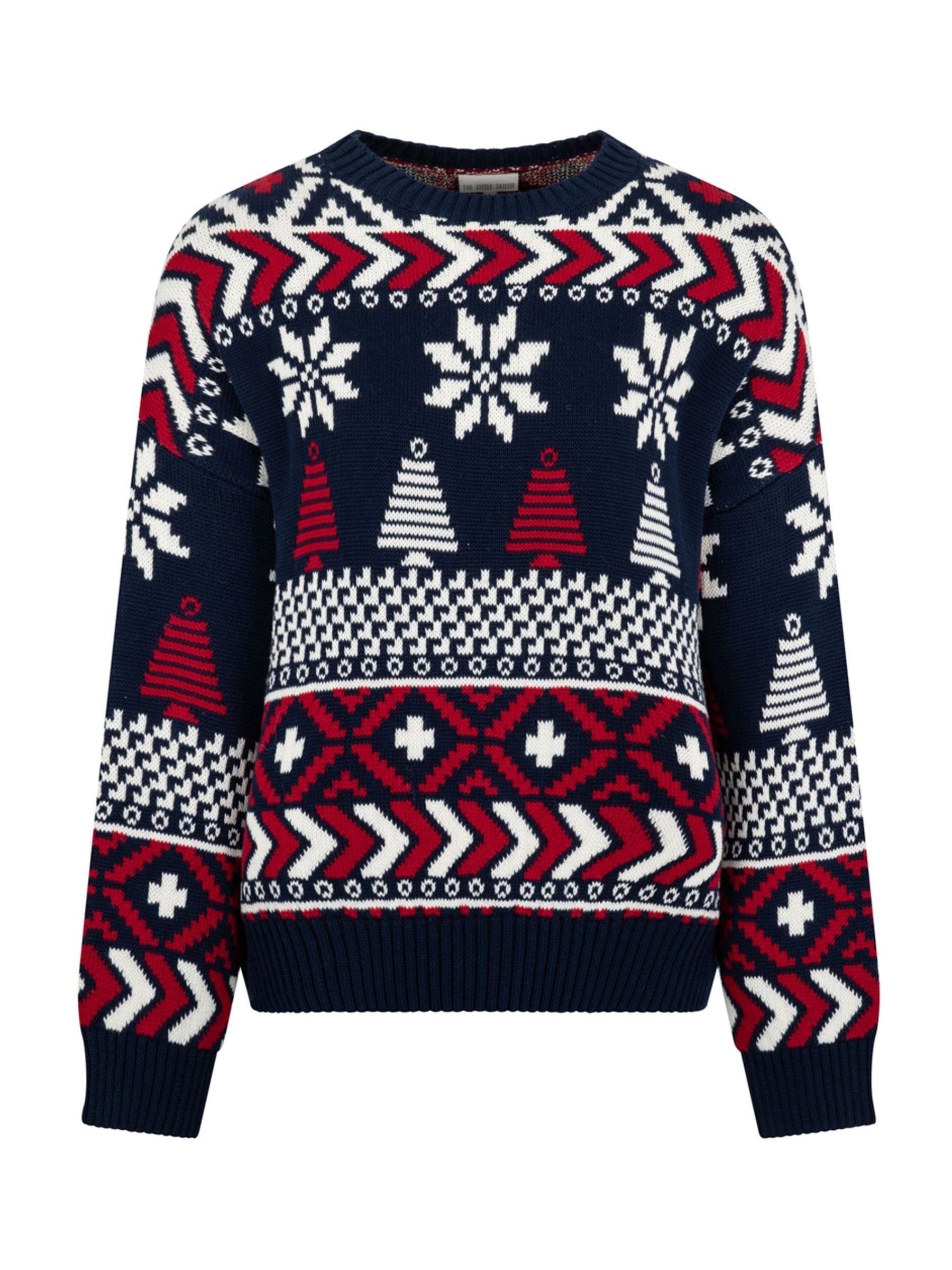 The Little Tailor Blauwe Kerstmis Multicolour Fairisle Katoenen Trui