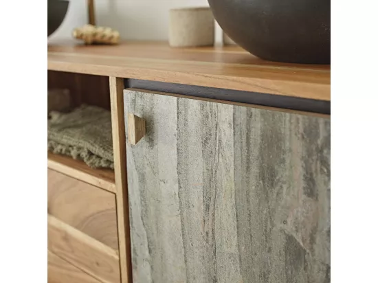 Meuble de salle de bain en acacia massif et pierre naturelle 155 cm