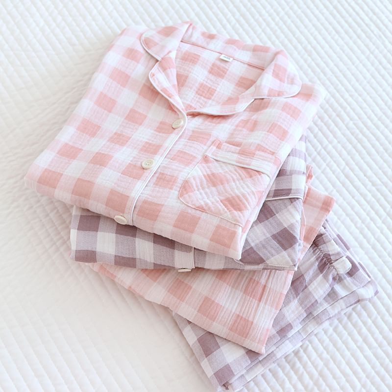 Finlies - Pyjamaset: Gingham overhemd met knoopjes + broek