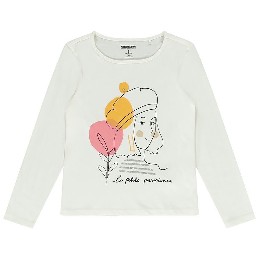 T-shirt manches longues en jersey print fantaisie pour fille - Ecru