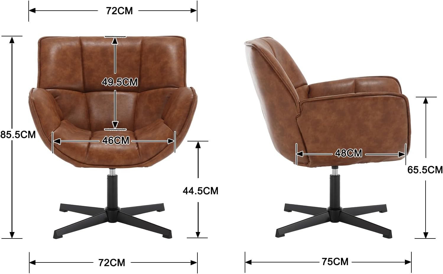 Loungesessel Armlehnstuhl 360° Drehbar, Sessel Akzentsessel mit Metallbeinen Ohrensessel Polsterstuhl aus PU Kunstleder, für Wohnzimmer Schlafzimmer, Braun