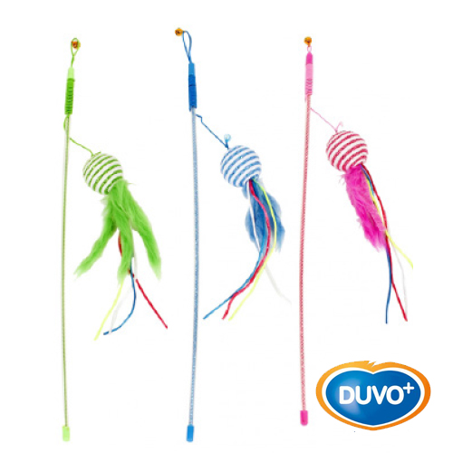 Brinquedo para gato DUVO, bola em formato de bastão com penas variadas, 46 cm