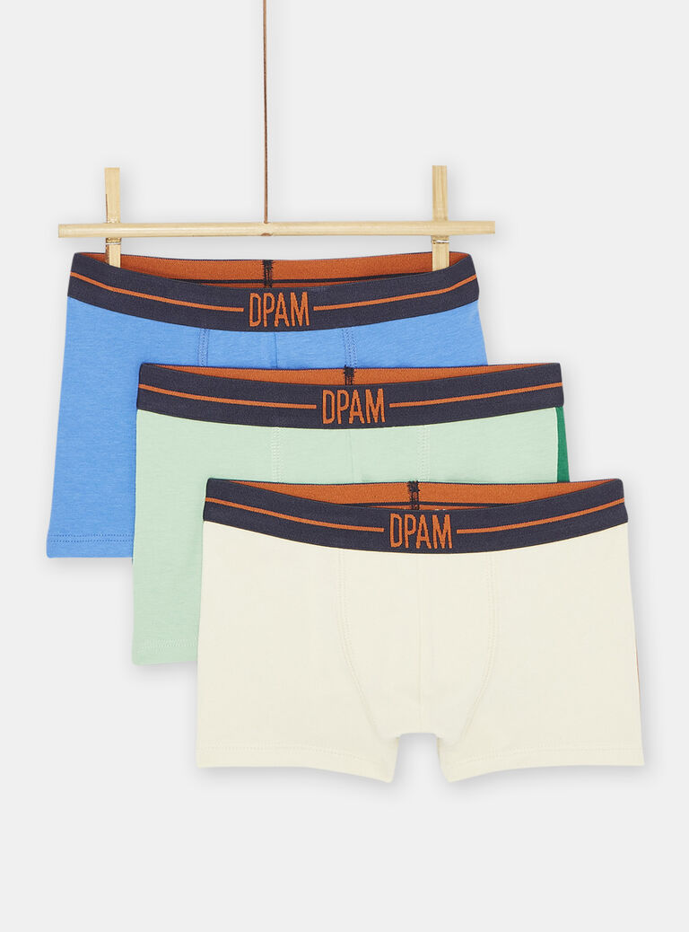 Lot de 3 caleçons bleu, vert et jaune garçon