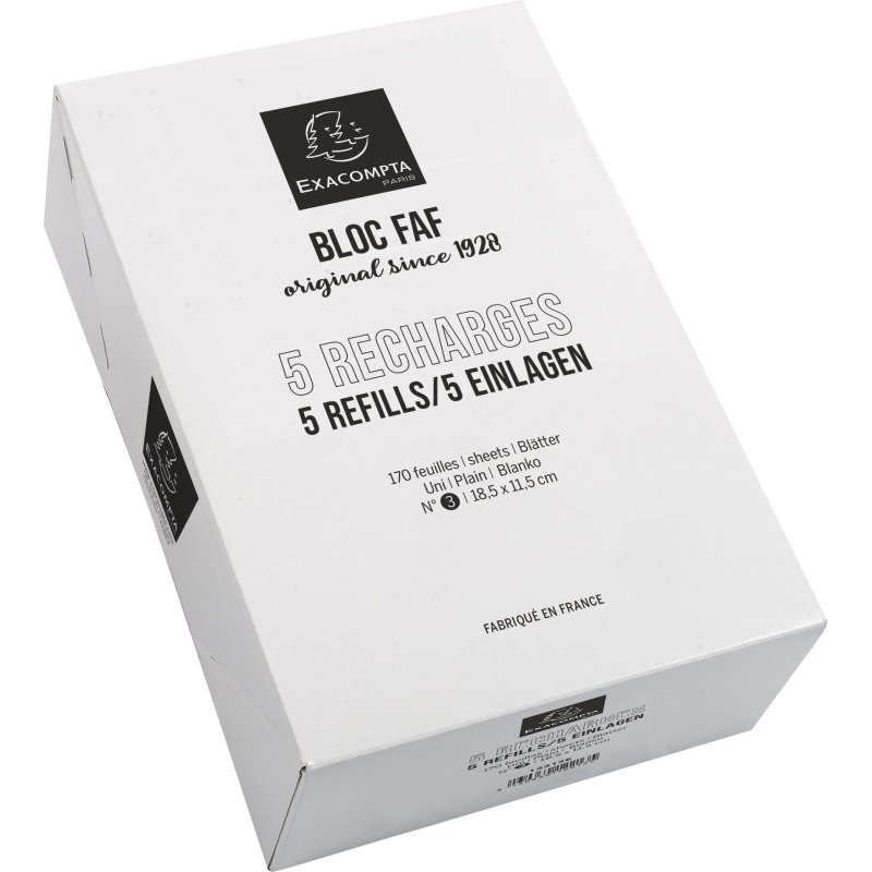 Bte 5 recharges FAF 18,5 X 11,5 cm n°3 170 feuilles unies