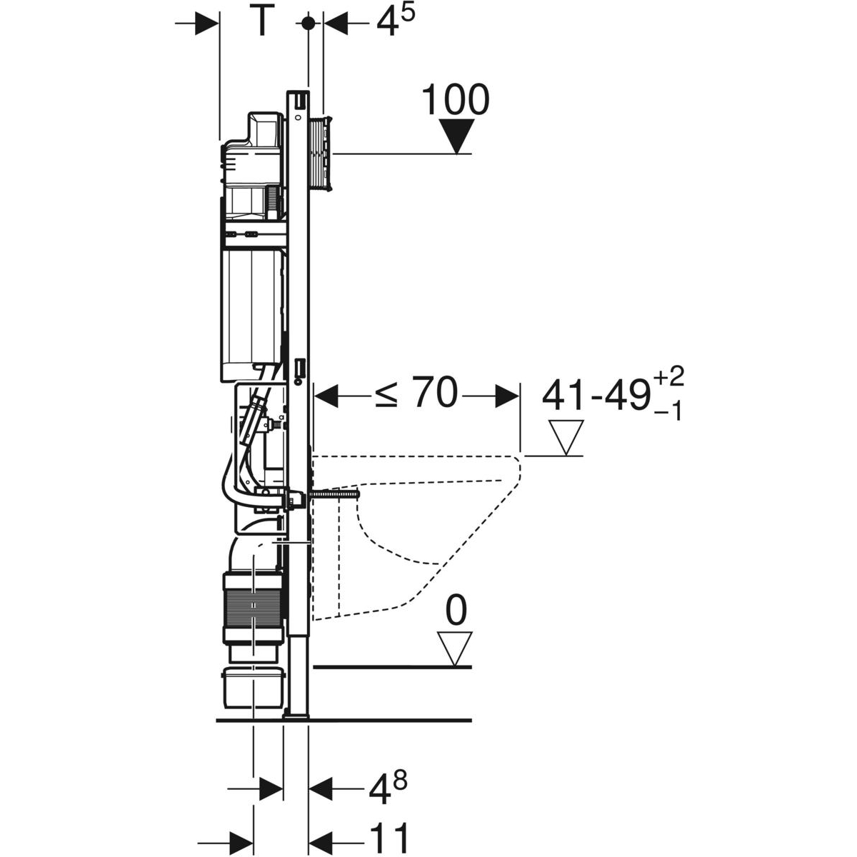 Geberit Duofix WC-element m. Sigma reservoir 12cm (UP320) 8cm in hoogte verstelbaar H112cm z. bedieningsplaat en afdekplaat