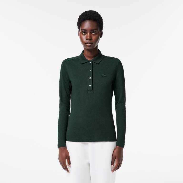 Polo Lacoste slim fit à manches longues en piqué stretch Manches Longues - Vert - Lacoste - Femme