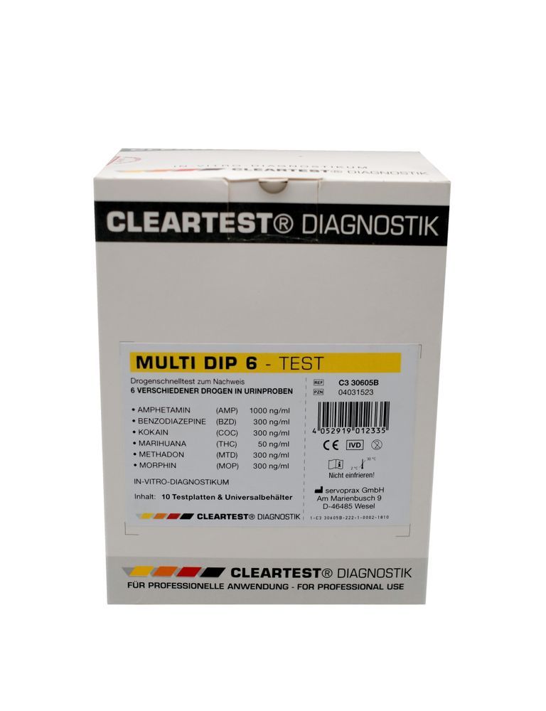 CLEARTEST Multi Dip Drogen Urintest Nachweis von 6 Drogen in Urinproben