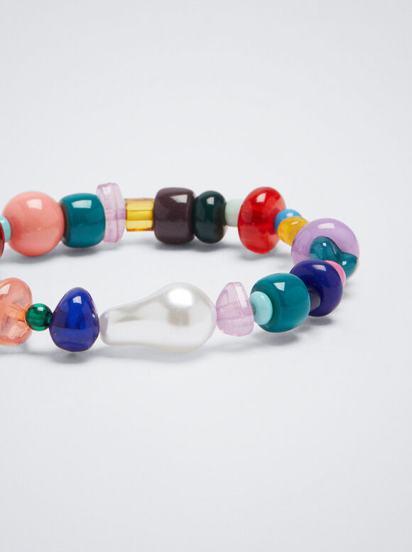 Pulsera Elástica Con Perla - Multicor