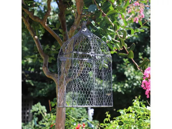 Cage à oiseaux décorative ancienne grillagée métal gris 23x17x45cm