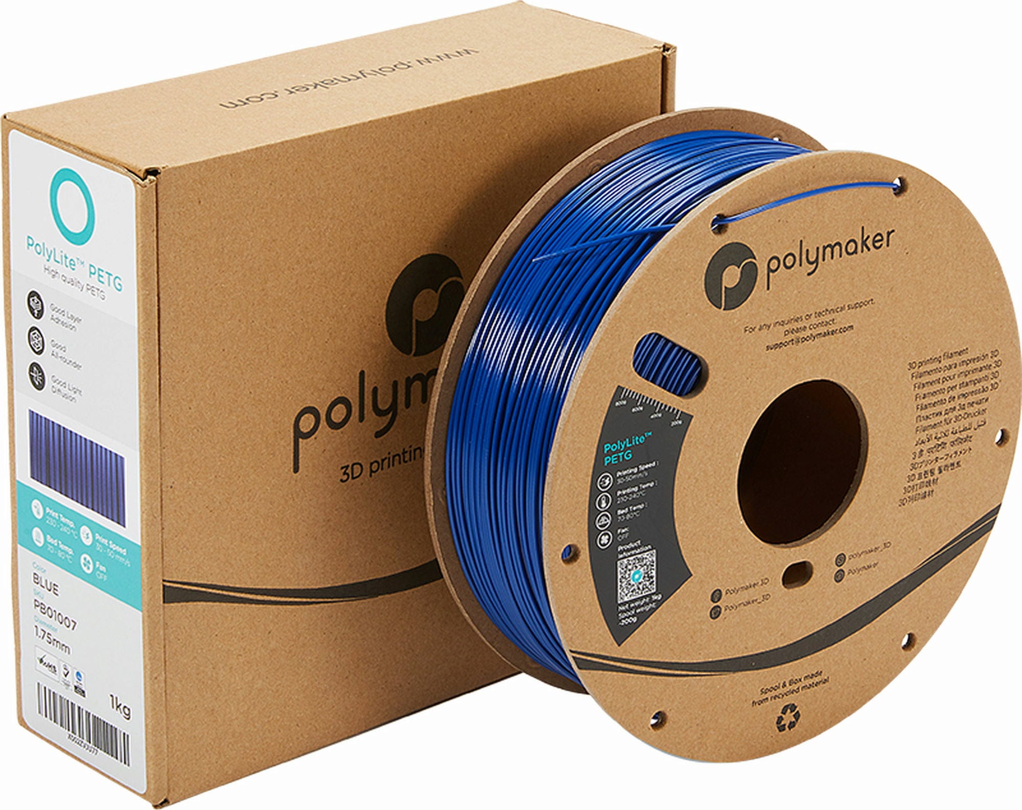 Polymaker  PolyLite PETG Blau, 1,75 mm (1.000 g)    Großartiges Allround-Filament für den täglichen Druck in Blau