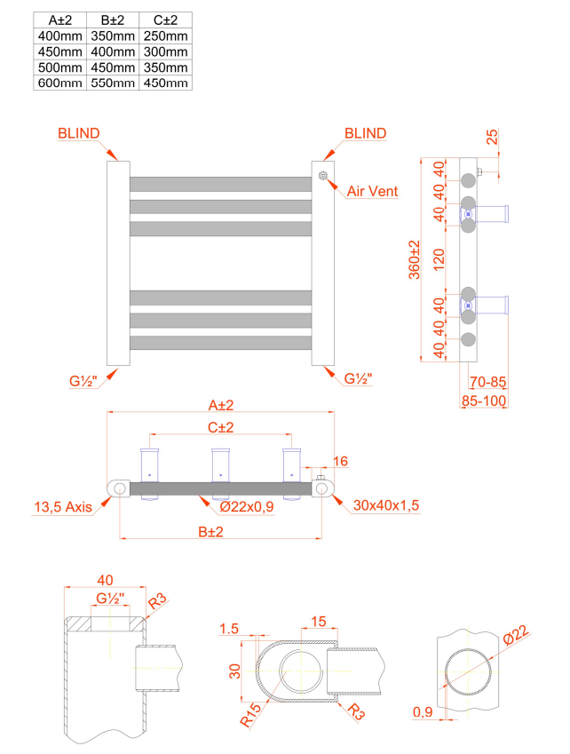 Eastbrook Biava multirail handdoekradiator 40x35cm 113W chroom