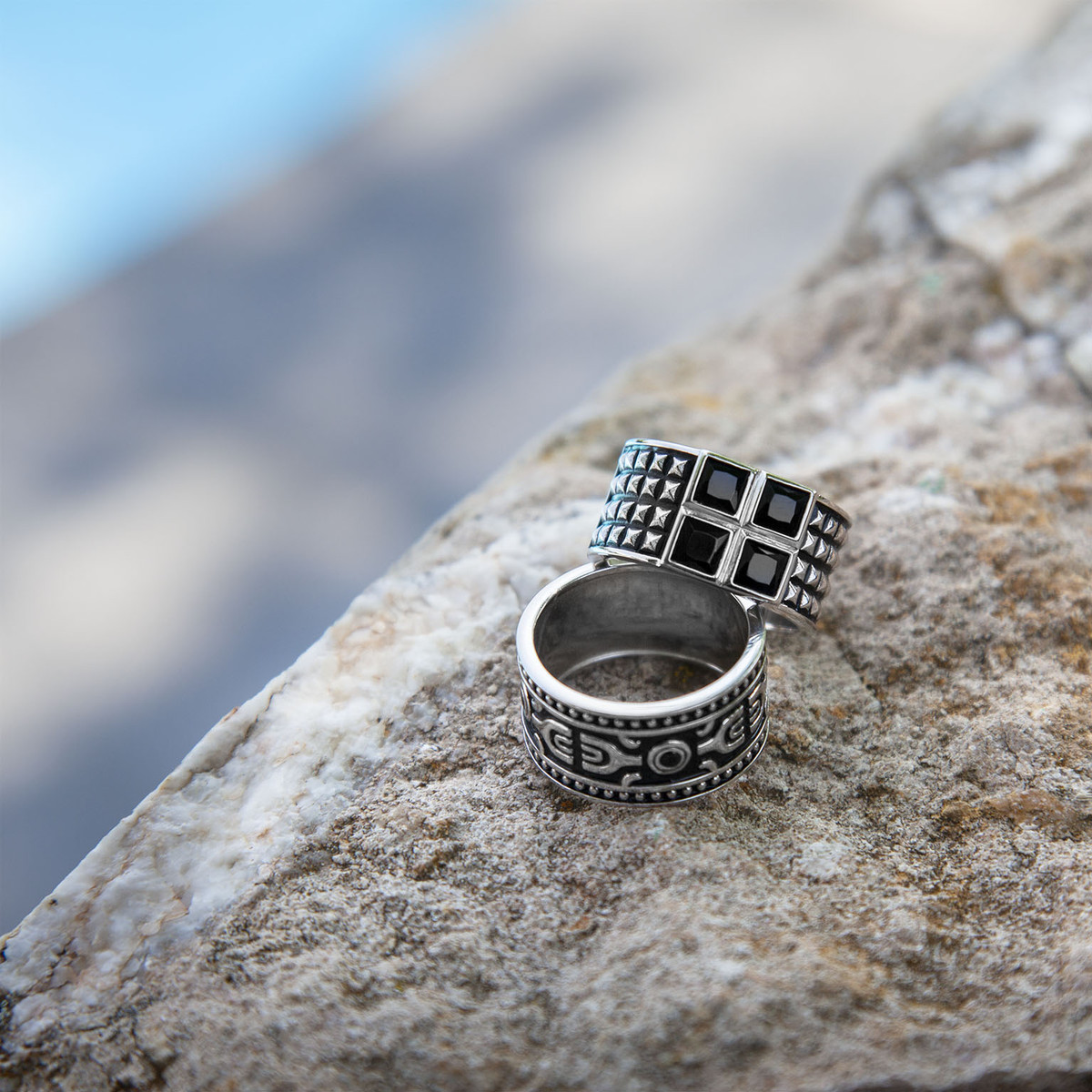 Bague argent 925 zirconias noirs carrés