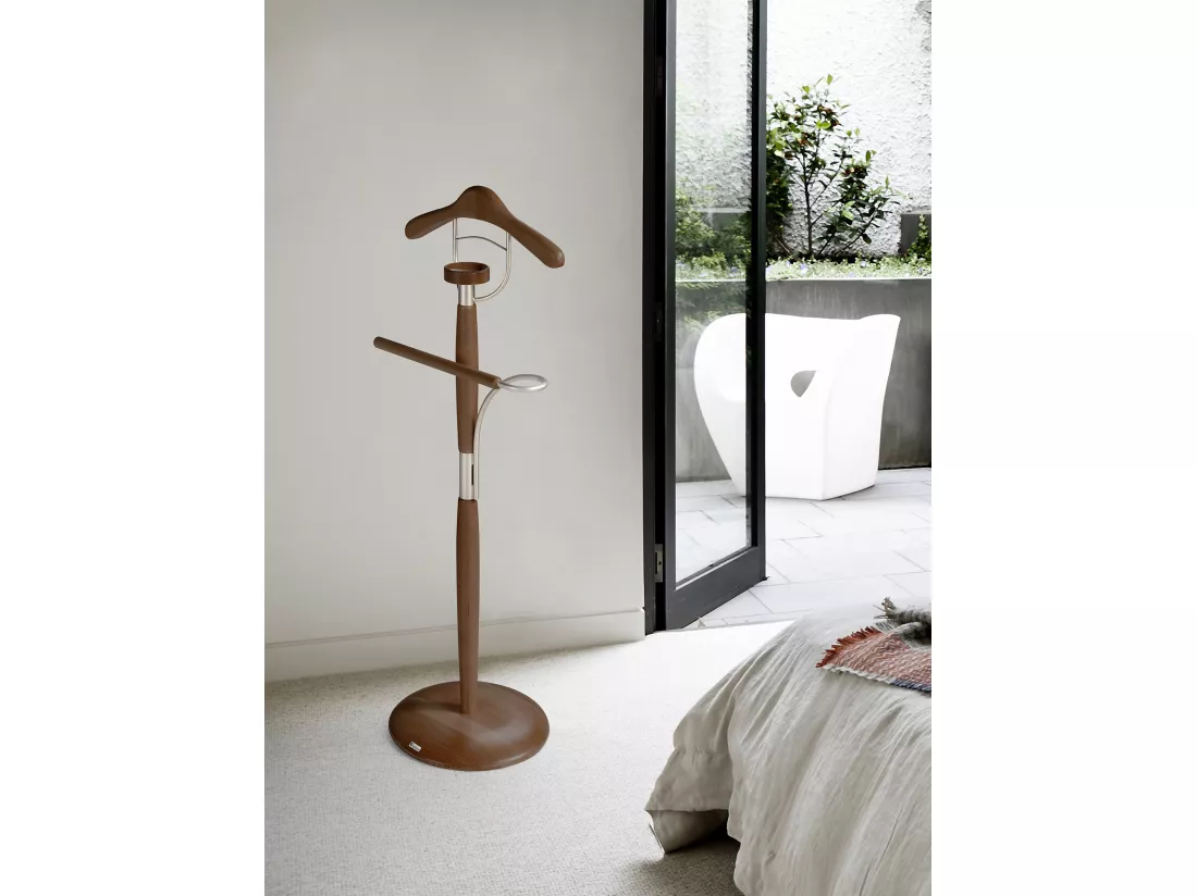 Valet de nuit - H110cm x L45cm x P32cm - hêtre massif noyer - Milano