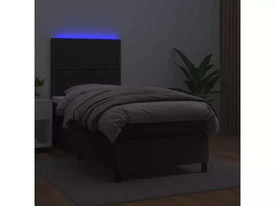 Sommier tapissier avec matelas et LED Noir 90x190 cm Similicuir