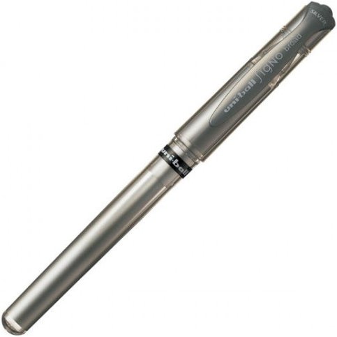 Stylo-bille uniball signo broad écriture large 0.8mm pointe 1mm grip caoutchouc encre gel résistant eau lumière argent