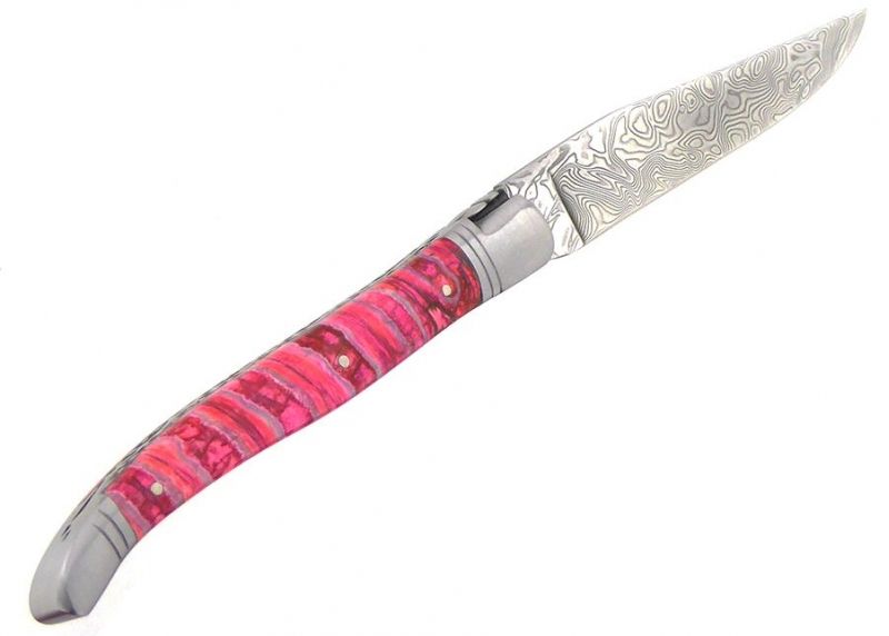 VENDU - Couteau Laguiole avec un manche en Molaire de Mammouth teintée rose