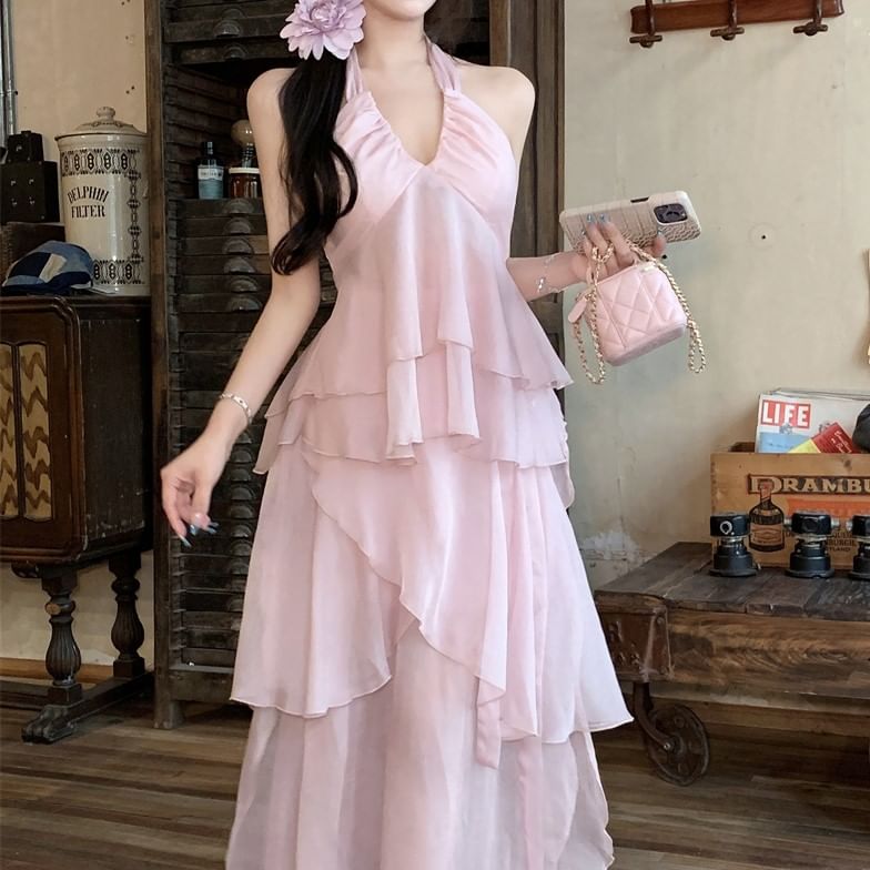 Metonymph - V-hals effen zwierige cami top / maxi A-lijn rok