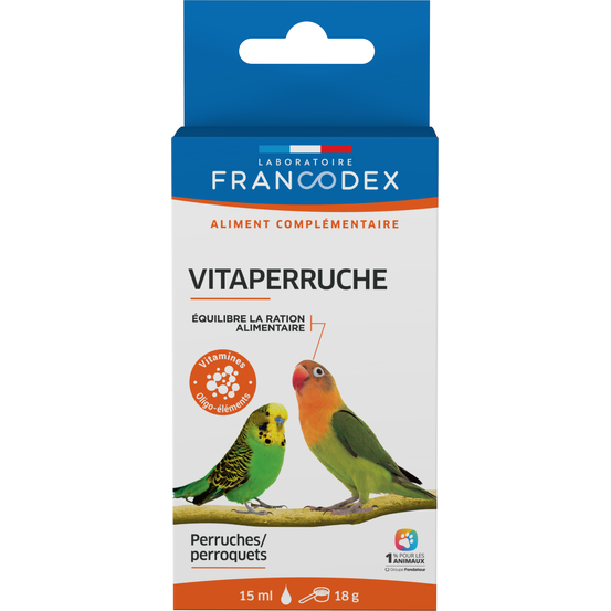 Aliment complémentaire Vitaperruche pour perruche,perroquet: 18gr+15ml