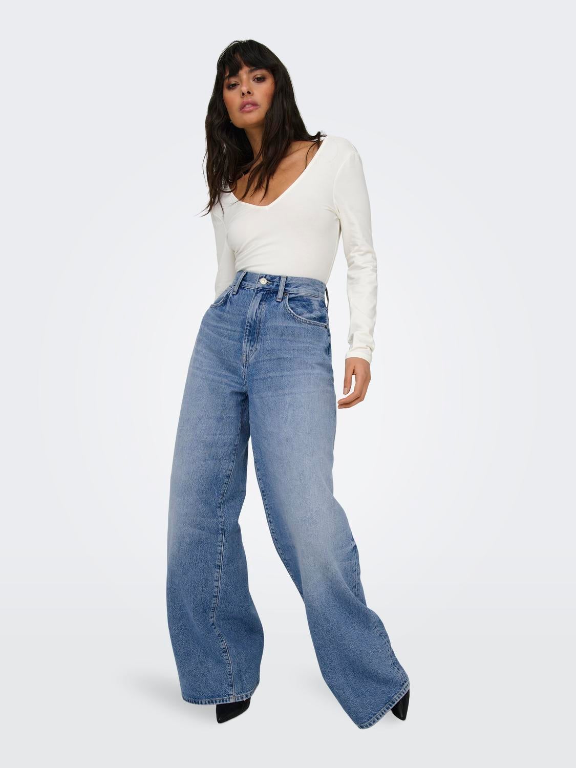 ONLSONIC Hohe Taille Weiter Beinschnitt Jeans Medium Blue Denim