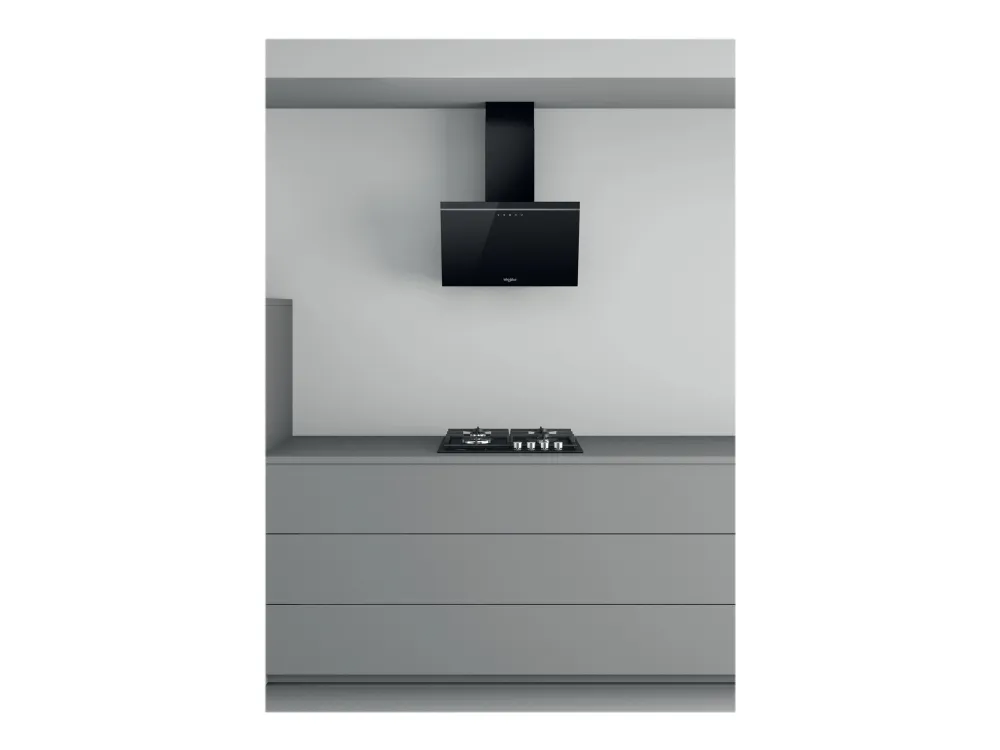 Whirlpool AKR 62F LT K - Hætte - skorsten vinklet - bredde: 59.8 cm - dybde: 32.6 cm - udtrækning og recirkulation (-) - sort