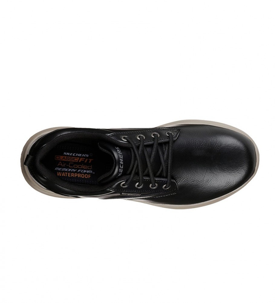 Tênis Skechers Delson Antigo de couro redondo rendado preto