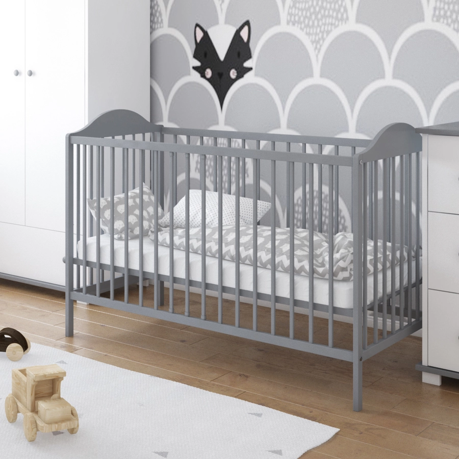 Kids Collective Babybett Gitterbett 60x120 höhenverstellbar | herausnehmbare Sprossen Stäbe grau