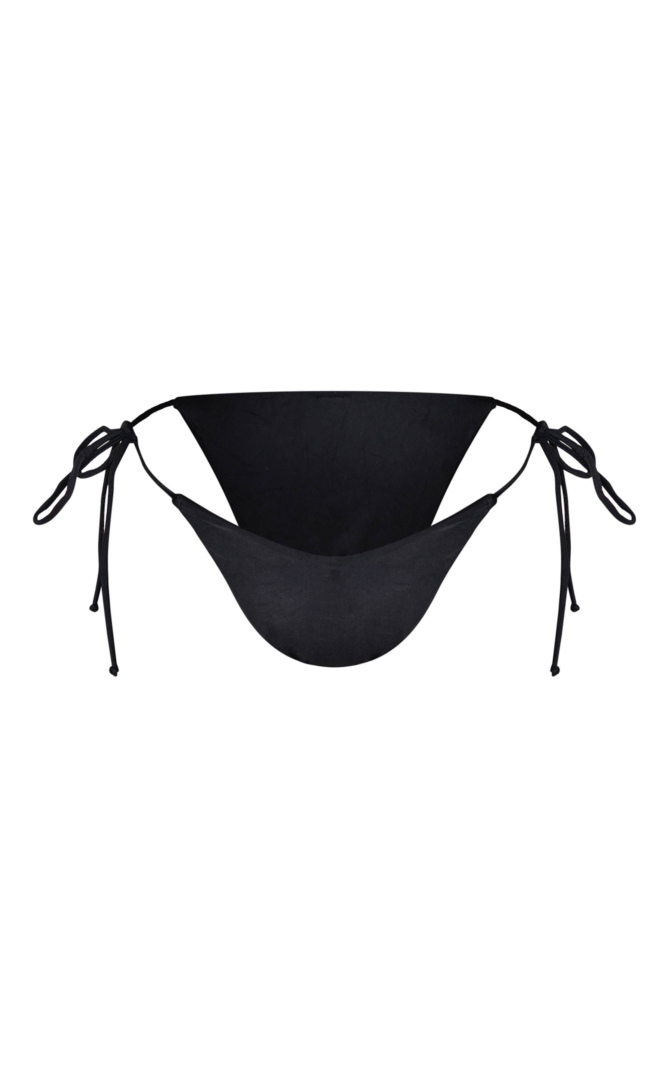Noir Bas De Bikini Blanc À Liens Latéraux Et Décolleté En V