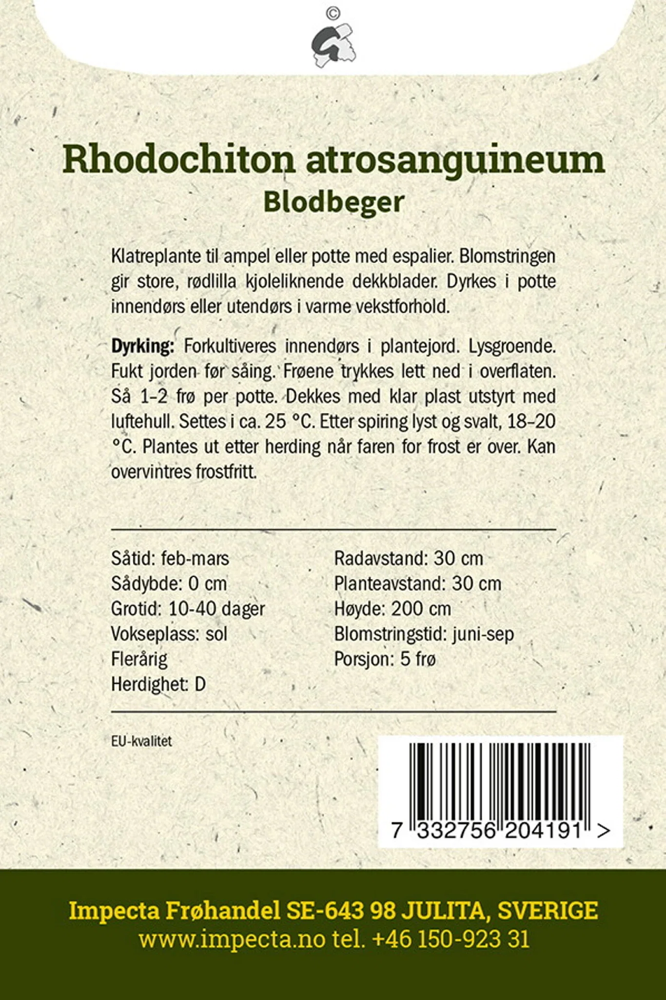Rhodochiton atrosanguineum Blodbeger