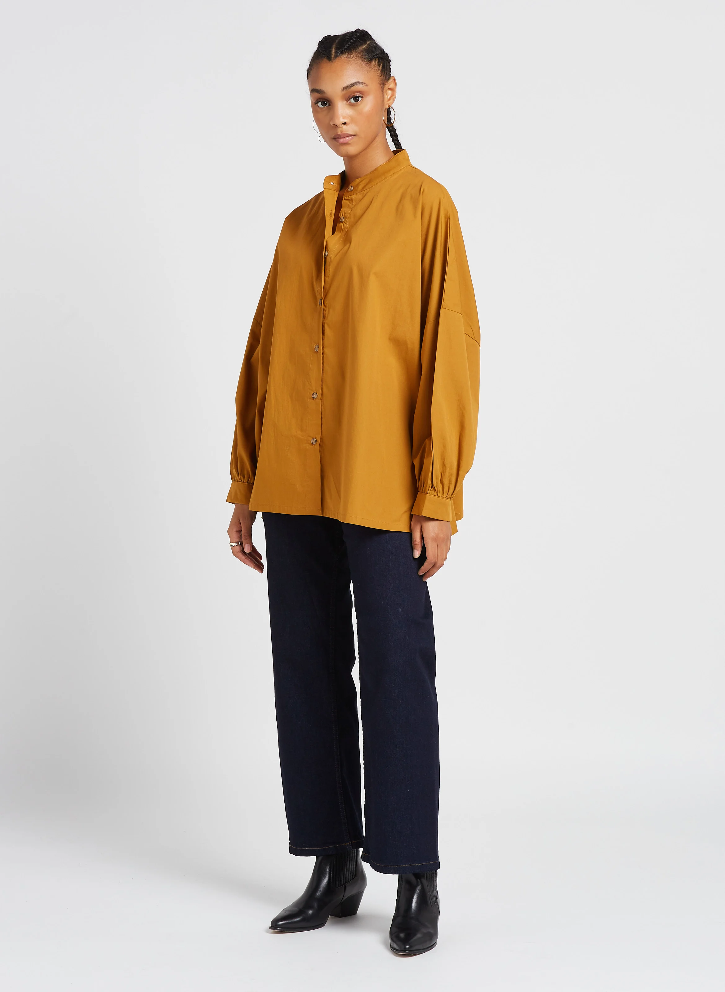 PEPA - Chemise oversize col mao en coton| Orange