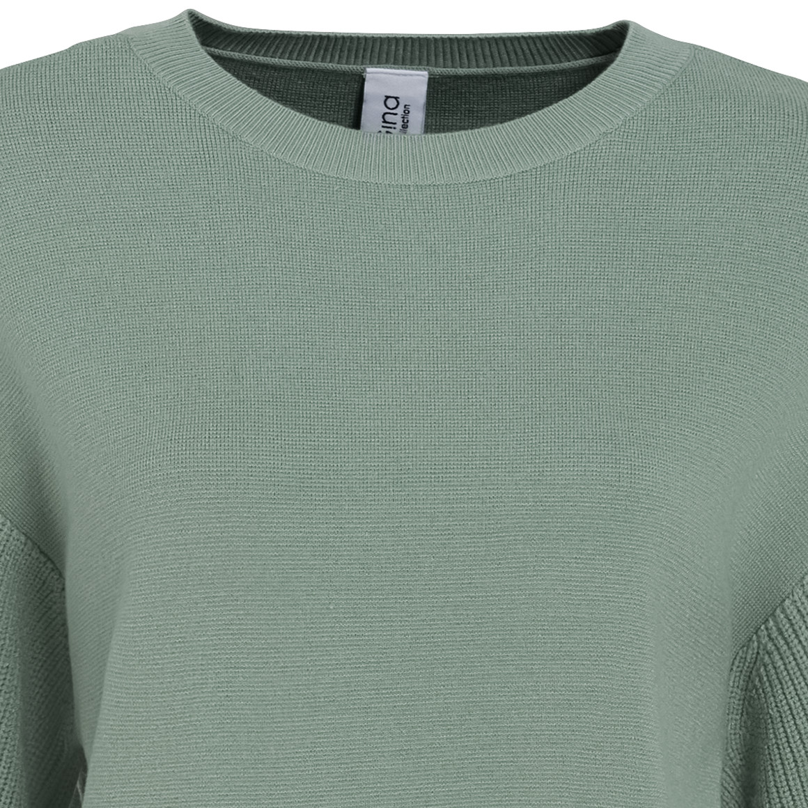 Gina Collection Damen Strickpullover mit Strick-Mix salbei
