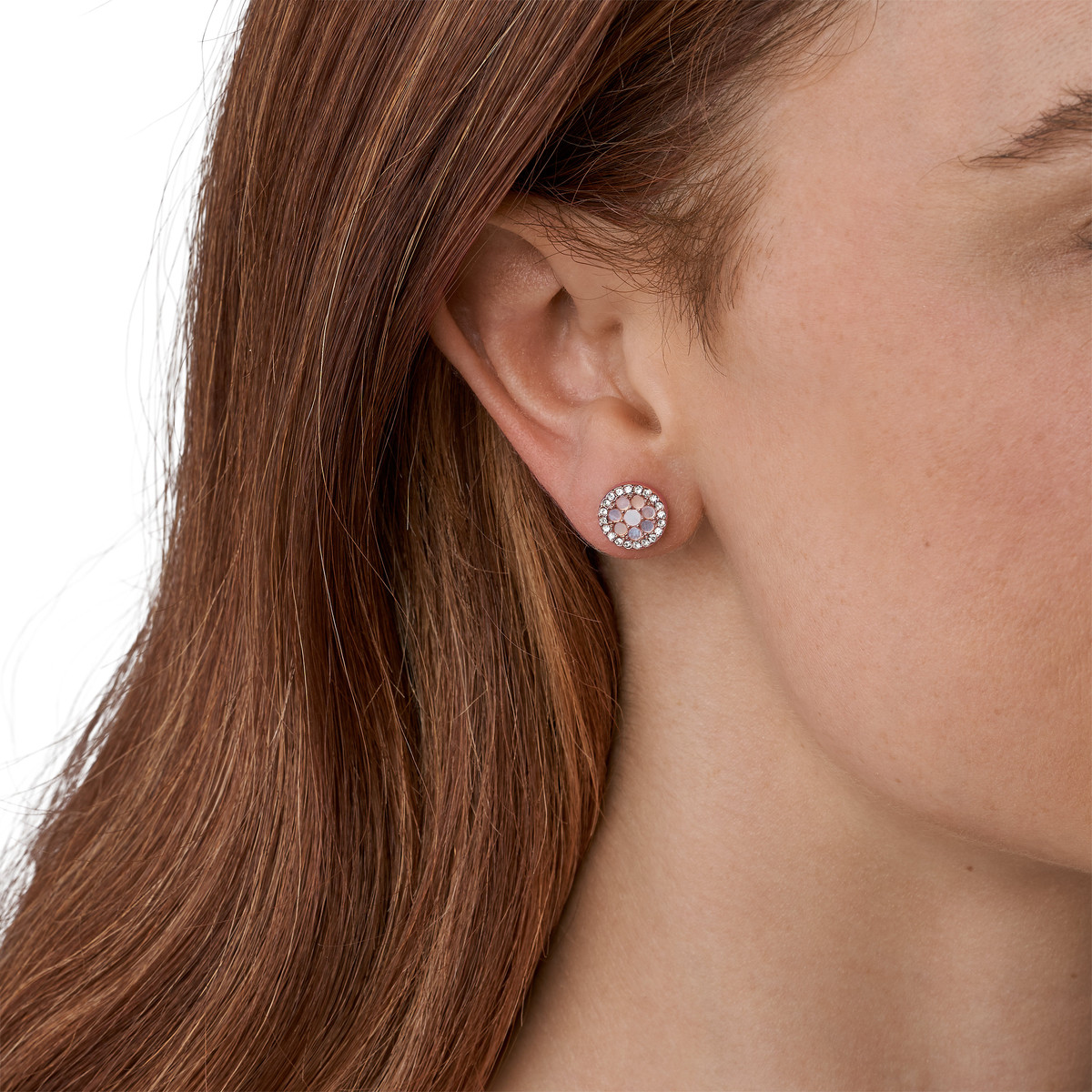 Boucles d'oreilles FOSSIL acier inoxydable doré rose nacres