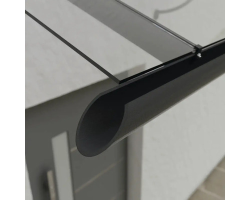 ARON luifel, aanbouwmodel, gelaagd veiligheidsglas Parijs, 150x75 cm, antraciet, inclusief console G en regengoot aan beide zijden