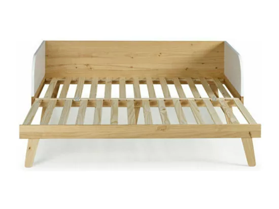 Lit gigogne 80x200 cm panneaux de fibres blanc et bois AMI