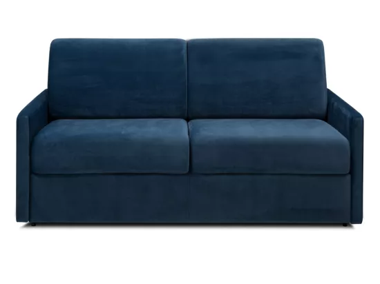 Canapé 3 places convertible express en velours bleu nuit - Couchage 140 cm - Matelas 14 cm CALIFE