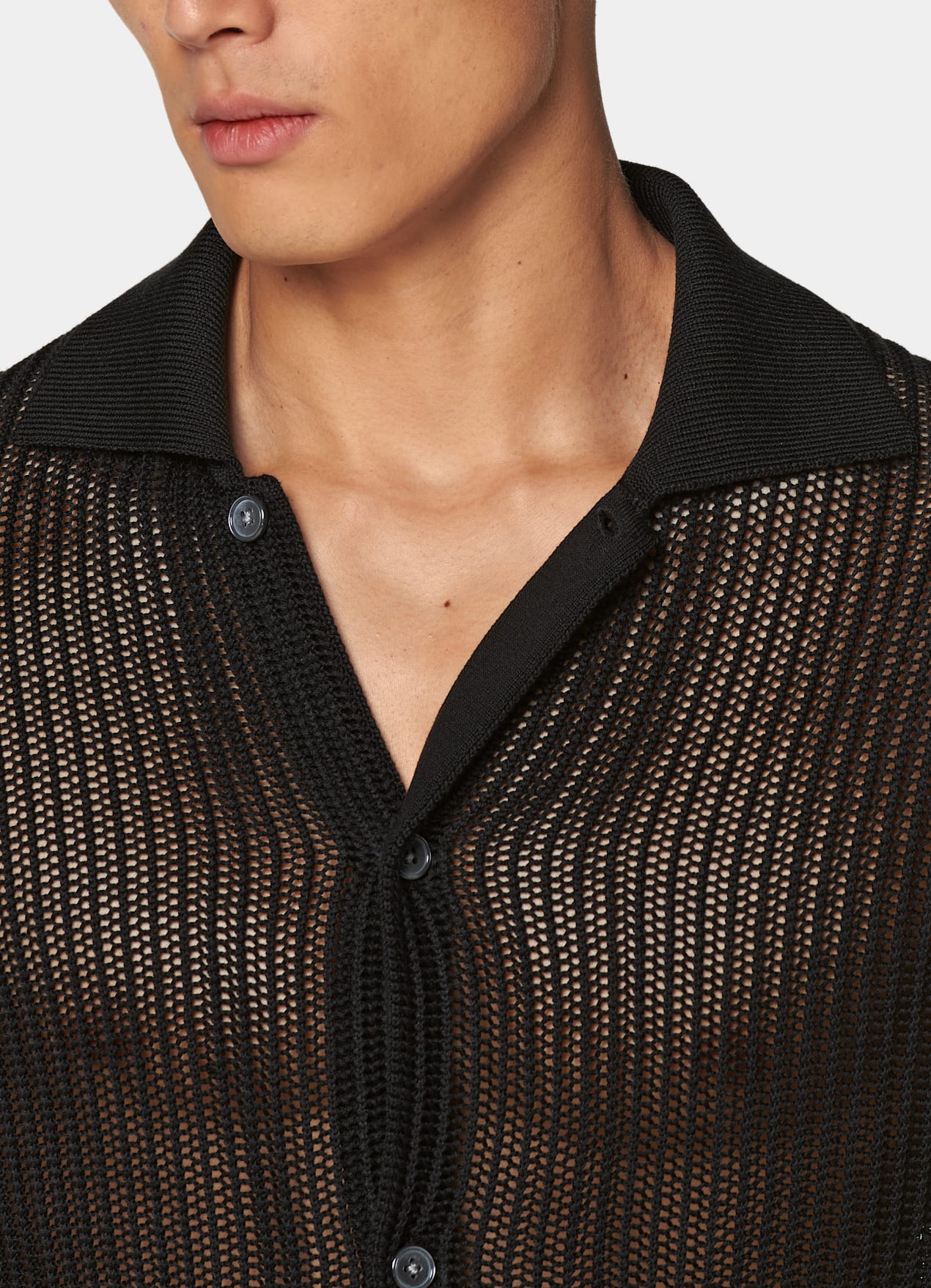 Cardigan à col polo en crochet noir
