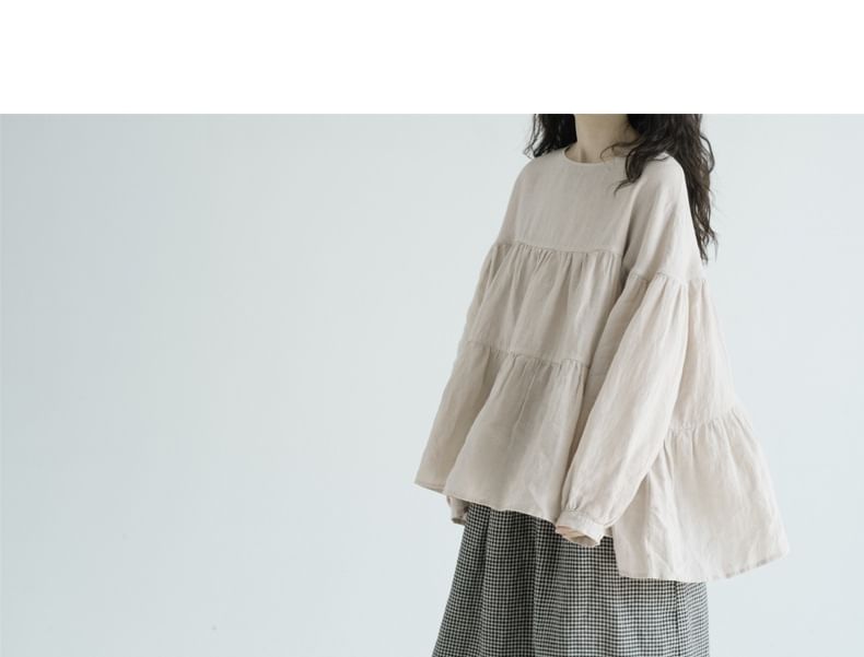 INEN - Blouse met ronde hals en pofmouwen