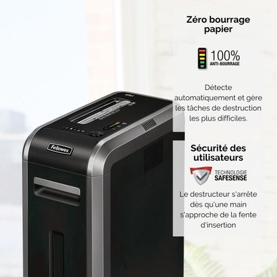 Fellowes Powershred 125Ci - destructeur de documents coupe croisée - 20 feuilles - Corbeille 53 litres - sécurité SafeSense