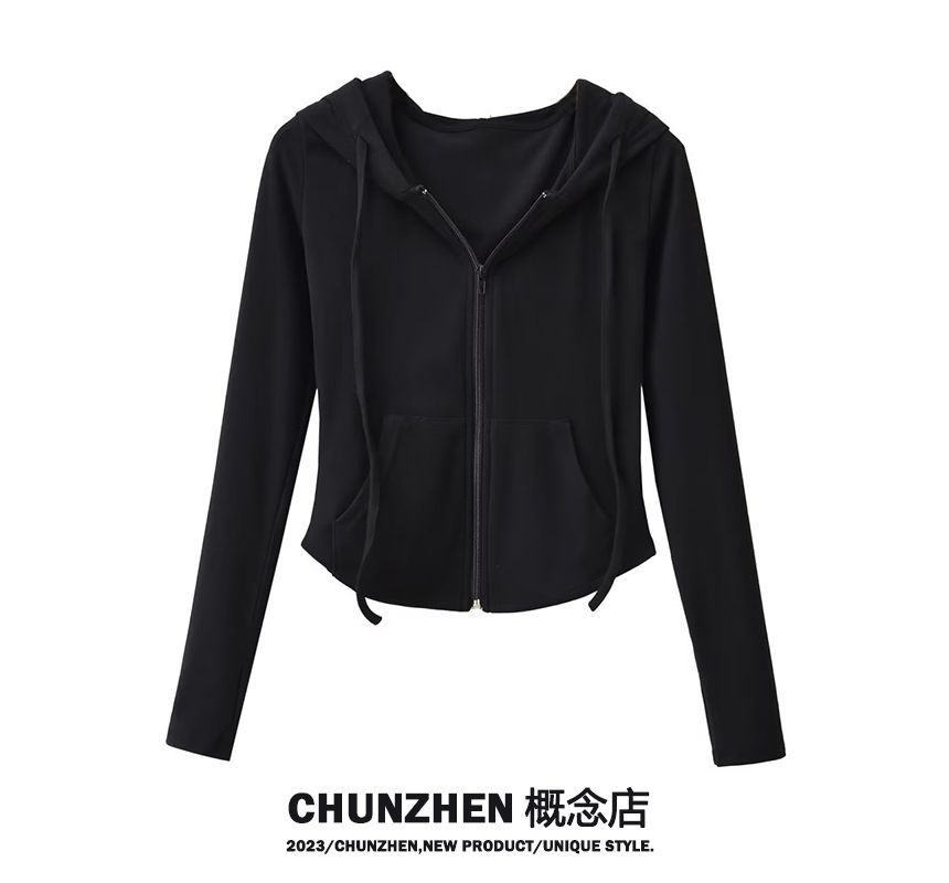 Fatankora - Effen cropped hoodie met rits