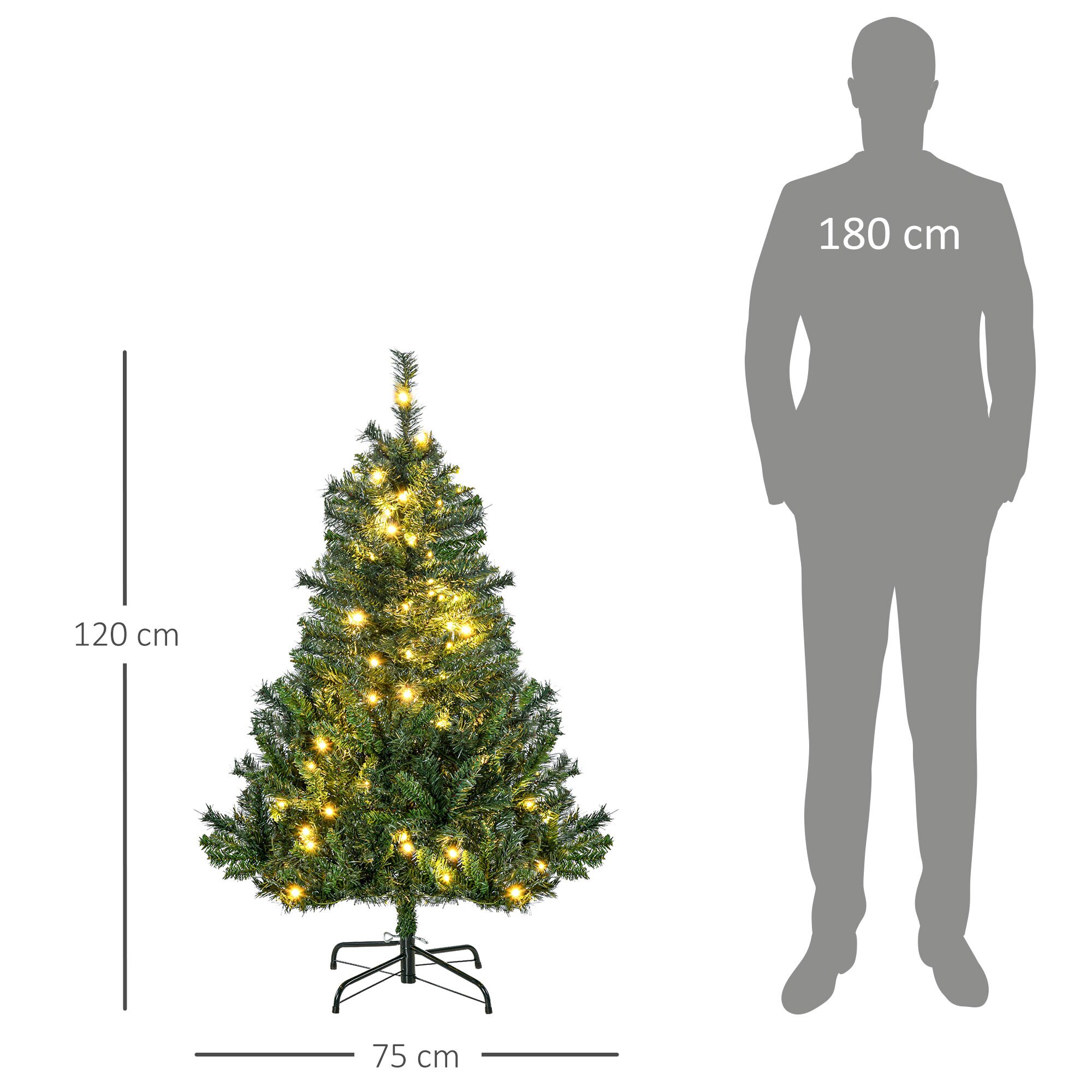 HOMCOM Künstlicher Weihnachtsbaum mit 80 LEDs grün 75 x 120 cm (ØxH)