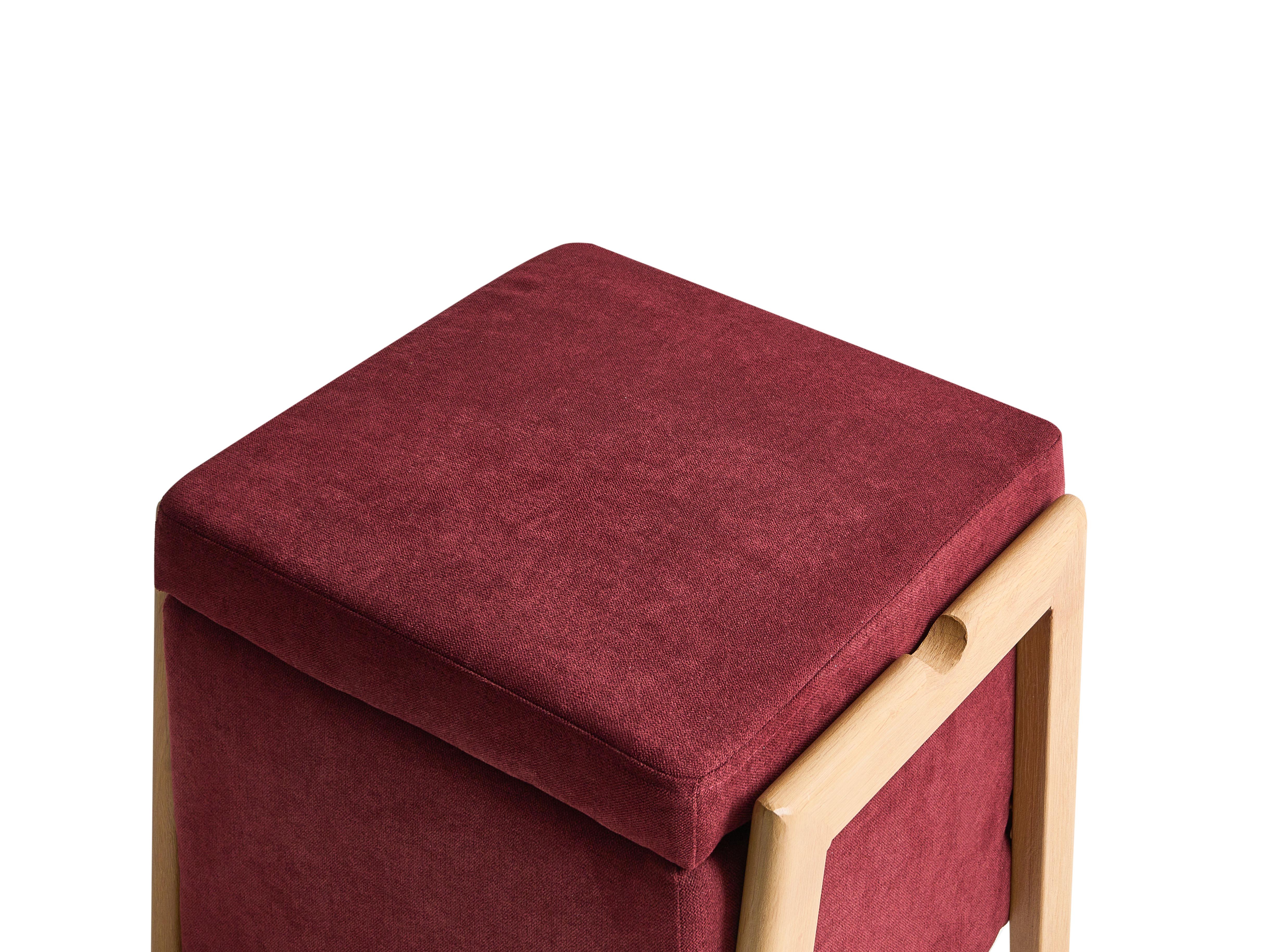 Poef met opbergruimte EDLAND Stof 45 cm 43 cm Bordeauxrood