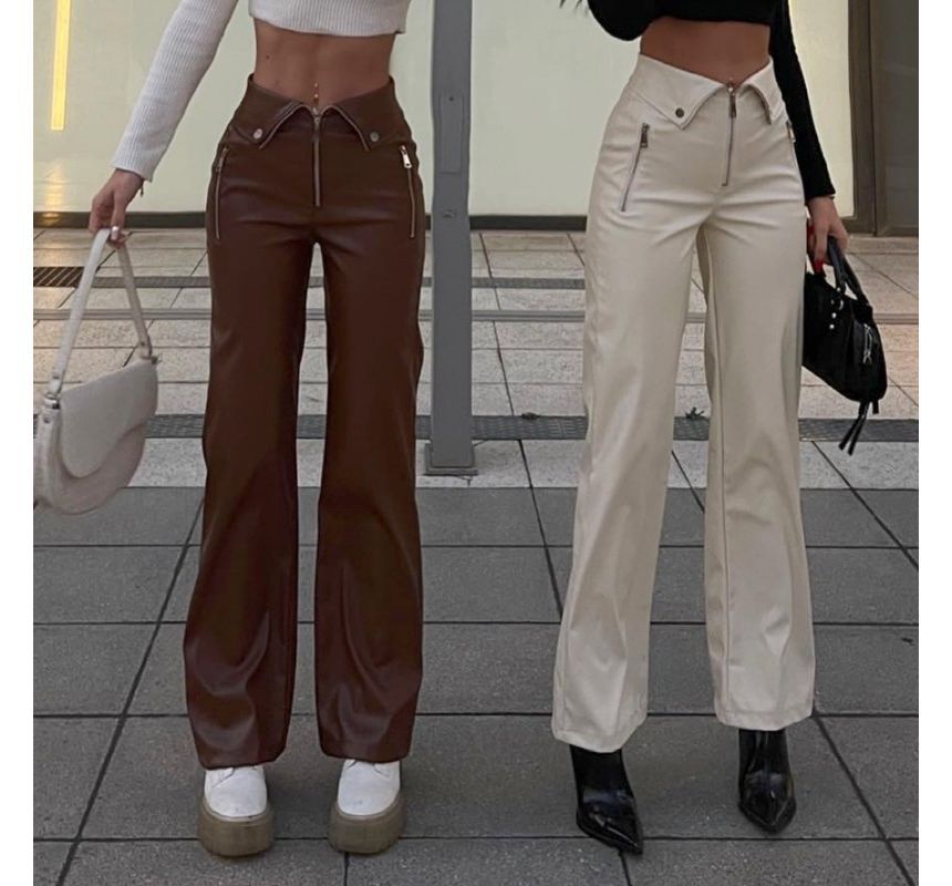 Bulgaris - Hoge taille imitatieleren wijde broek