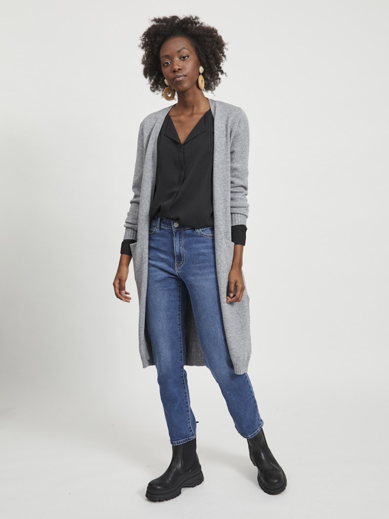 Vila  Viril Long L/S cardigan - Medium Grey Melange