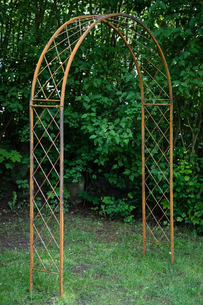 KUHEIGA Rostiger Rosenbogen Metall, B:150cm / H:230cm,/ Tiefe 34cm Rankbogen Rost, Metall-Bogen