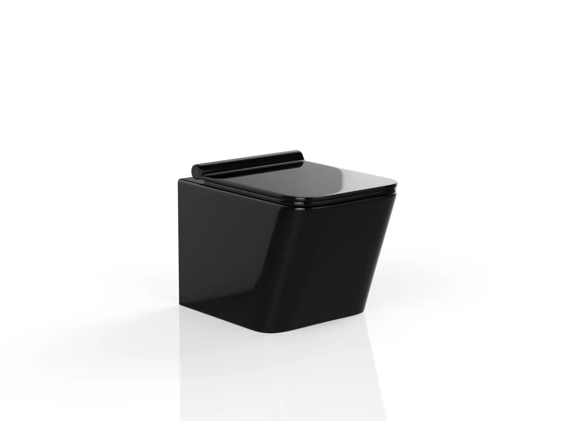 WC suspendu noir brillant en céramique sans bride - CLEMONA