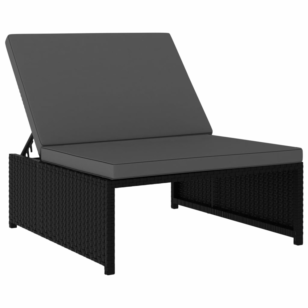 Lot de 2 transats chaise longue bain de soleil lit de jardin terrasse meuble d'extérieur avec table résine tressée noir 02_0